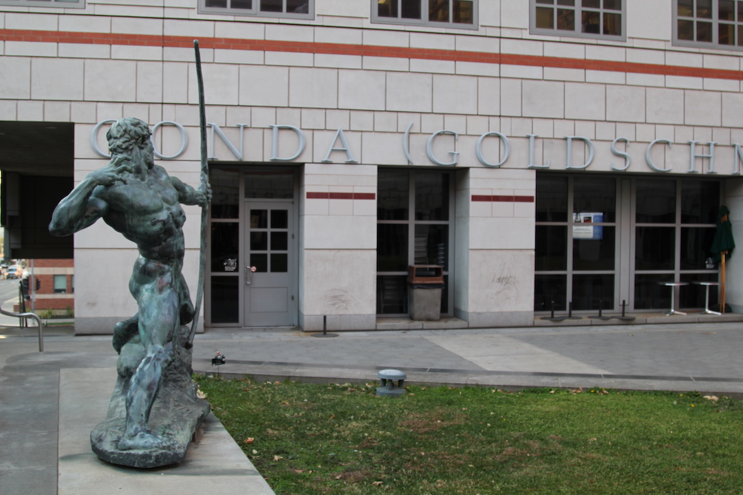 Gonda Building Facade with Statue